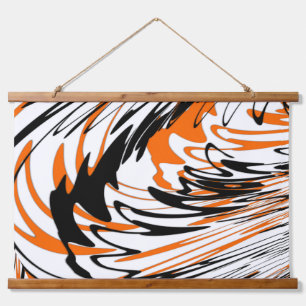 Bengal Kleuren Kronkelige Oranje en Zwarte Lijnen Hangend Wandkleed