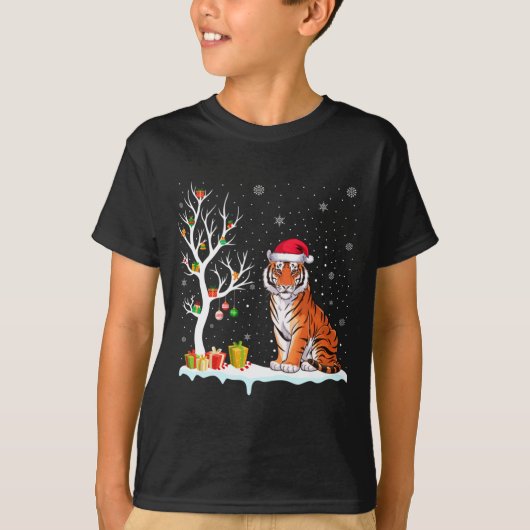 Bengal Tiger Santa Hat Festive Tree Light Christma T-shirt (Voorkant)