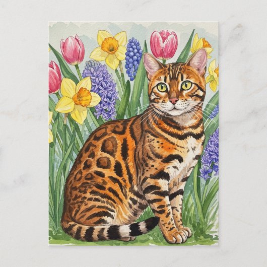 Bengale Chat dans la carte postale Fleur du Printe (Devant)