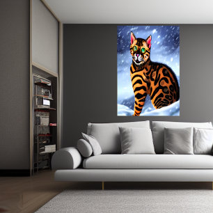 Bengale kat in de sneeuwberg   AI Art Poster