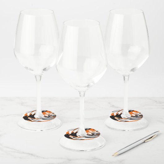 Bengale kleuren, vierkant Oranje en zwart Wijnglaslabel (Set)