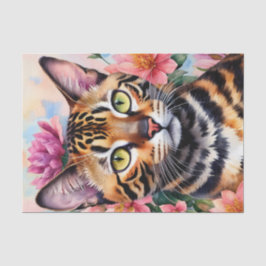 Bengalen Kat Bloemen Portret Kunst Tissuepapier