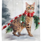 Bengalen Kat in Sneeuw Kerstmis Douchegordijn (Voorkant)
