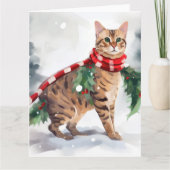 Bengalen Kat in Sneeuw Kerstmis Kaart (Voorkant)