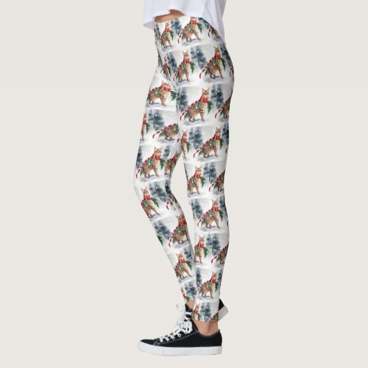 Bengalen Kat in Sneeuw Kerstmis Leggings (Links)
