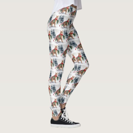 Bengalen Kat in Sneeuw Kerstmis Leggings (Rechts)