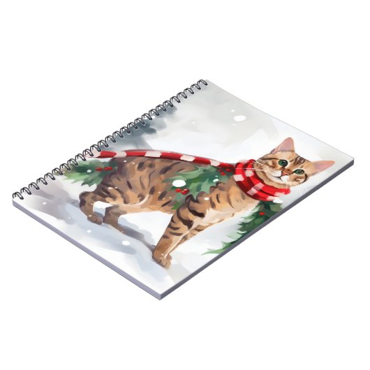Bengalen Kat in Sneeuw Kerstmis Notitieboek (Linkerzijde)
