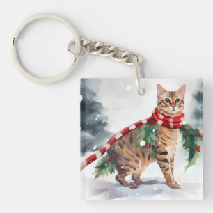 Bengalen Kat in Sneeuw Kerstmis Sleutelhanger