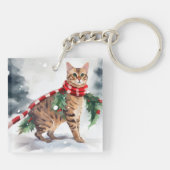 Bengalen Kat in Sneeuw Kerstmis Sleutelhanger (Achterkant)