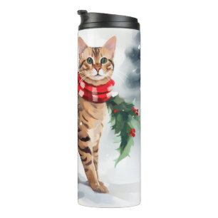 Bengalen Kat in Sneeuw Kerstmis Thermosbeker