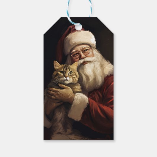 Bengalen Kat met Sinterklaas Feestelijke Kerstmis Cadeaulabel (Voorkant)