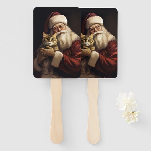 Bengalen Kat met Sinterklaas Feestelijke Kerstmis Handwaaier (Voorkant en achterkant)