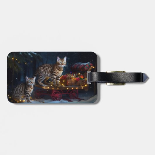 Bengalen Kat Snowy Sleigh Ride Kerstmisdecor Bagagelabel (Achterkant horizontaal)