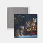 Bengalen Kat Snowy Sleigh Ride Kerstmisdecor Magneet (Voorkant / Achterkant)