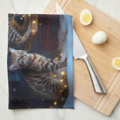 Bengalen Kat Snowy Sleigh Ride Kerstmisdecor Theedoek (Quarter Fold)