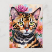 Bengalen Kat Waterverf Bloemenkunst Briefkaart (Voorkant)