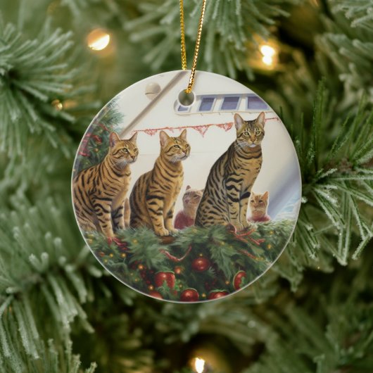 Bengalen Katten Kerst Cruise: Pawsome Holiday Keramisch Ornament (Boom)