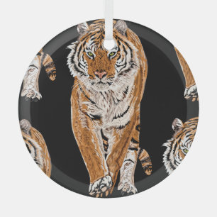 Bengalen tijger schets: dierenprint glas ornament