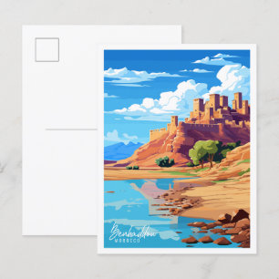 Benhaddau Marokko vintage reisillustratie Briefkaart