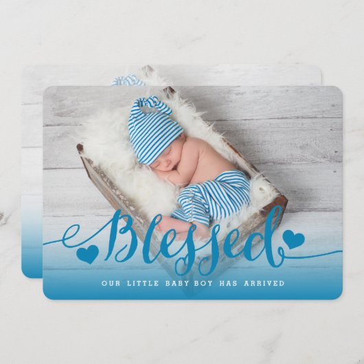Béni | Faire-part de naissance Bébé bleu (Devant / Derrière)