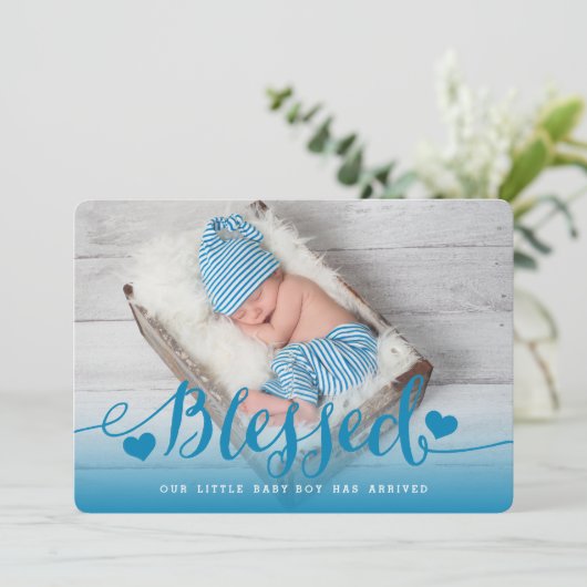 Béni | Faire-part de naissance Bébé bleu (Debout devant)