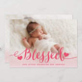 Béni | Faire-part de naissance rose Valentine (Devant / Derrière)