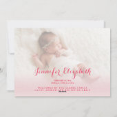 Béni | Faire-part de naissance rose Valentine (Dos)