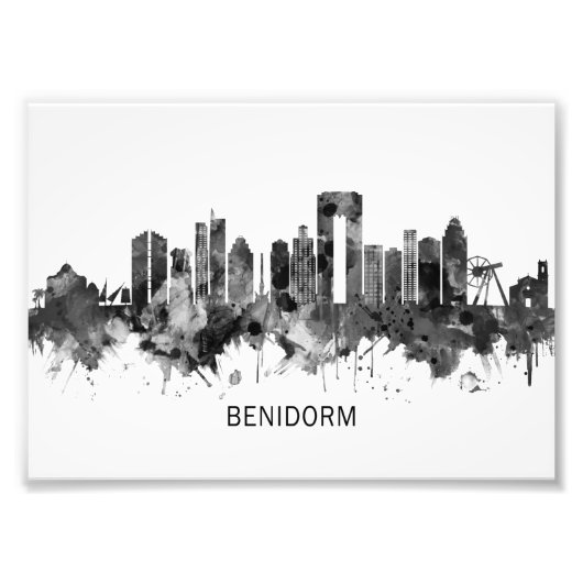 Benidorm Spain Skyline BW Foto Afdruk (Voorkant)
