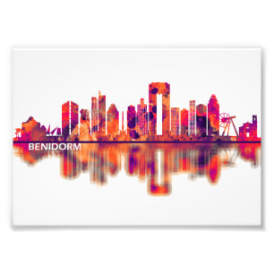 Benidorm Spain Skyline Foto Afdruk
