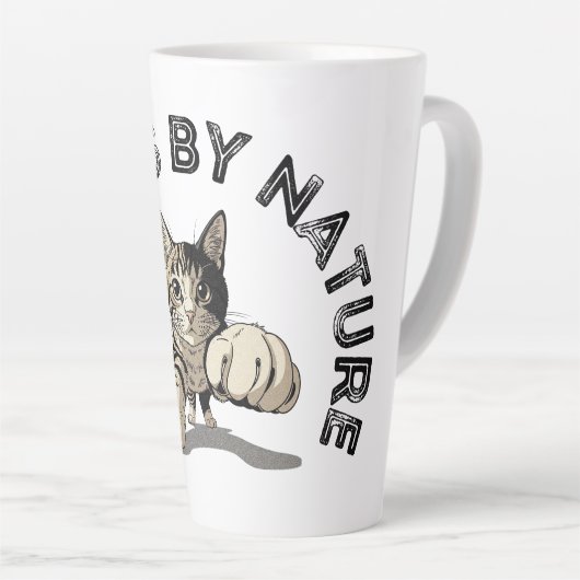 Benieuwd naar Natuur Punching Cat Design Latte Mok (Rechterhoek)