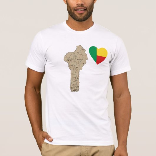 Bénin Drapeau Coeur et carte T-shirt (Devant)