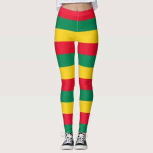 Benin National Flag Colors Horizontal Striped Leggings