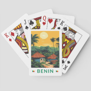 Benin Sunset Illustration Travel Art Vintage Pokerkaarten