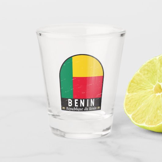 Benin-vlag Embleem  Shot Glas (Voorkant)