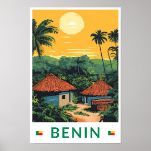 Benin Zonsondergang Illustratie Reis Kunst Vintage Poster