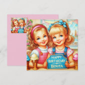 BENITA ~ Carte d'anniversaire ~ 2 filles douces ~ (Devant / Derrière)