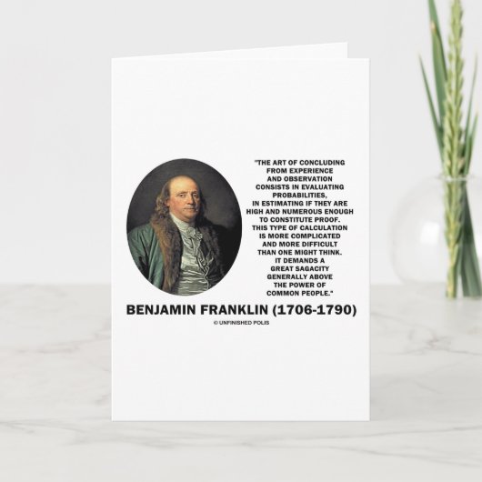 Benjamin Franklin die het Citaat van de Kaart (Voorkant)
