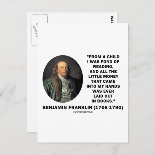 Benjamin Franklin dol op het lezen van geldcitaat Briefkaart (Voorkant / Achterkant)
