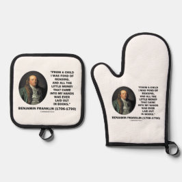 Benjamin Franklin dol op het lezen van geldcitaat Ovenwant & Pannenlap Set