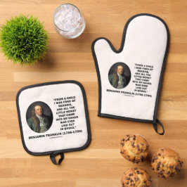 Benjamin Franklin dol op het lezen van geldcitaat Ovenwant & Pannenlap Set