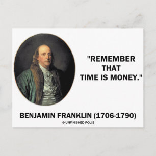 Benjamin Franklin herinnert zich dat de tijd is om Briefkaart