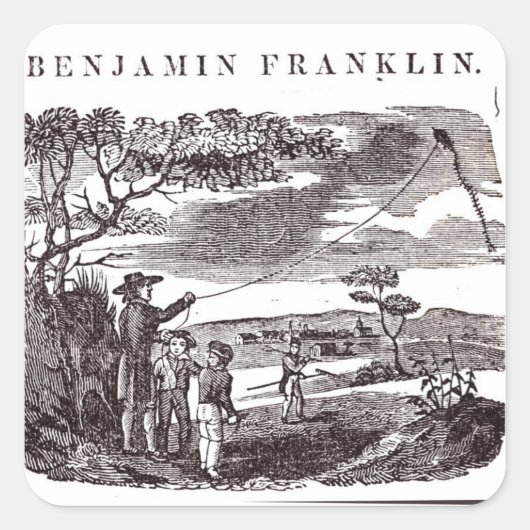 Benjamin Franklin leidt zijn beste experiment Vierkante Sticker (Voorkant)