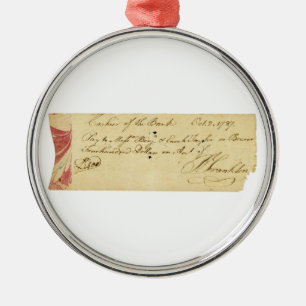 Benjamin Franklin Ondertekende cheque 2 oktober 17 Metalen Ornament