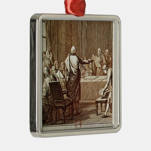 Benjamin Franklin presenteert zijn oppositie Metalen Ornament (Rechts)