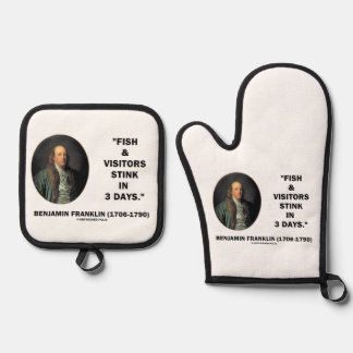Benjamin Franklin Vissen & Bezoekers Stinken in 3 Ovenwant & Pannenlap Set