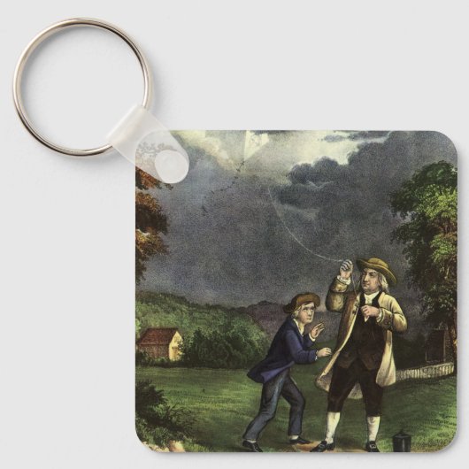 Benjamin Franklin's Kite and Lightning Experiment Sleutelhanger (Voorkant)