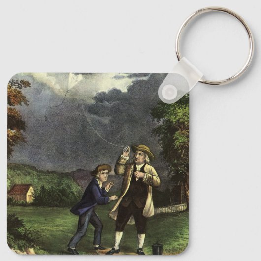 Benjamin Franklin's Kite and Lightning Experiment Sleutelhanger (Achterkant)
