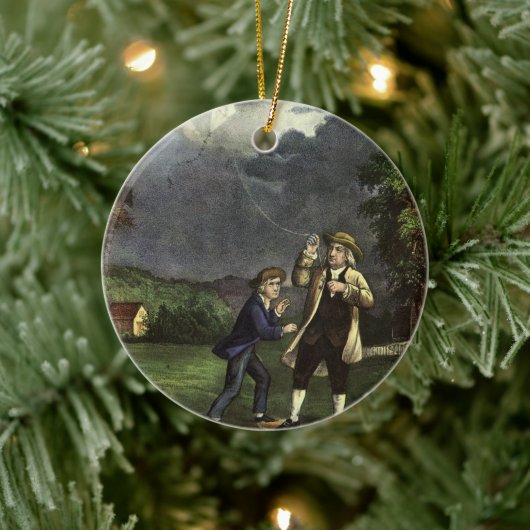 Benjamin Franklin's Lightning and Kite Experiment Keramisch Ornament (Boom)
