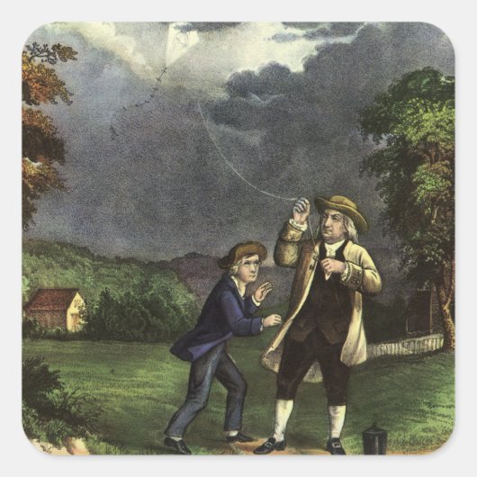 Benjamin Franklin's Lightning and Kite Experiment Vierkante Sticker (Voorkant)