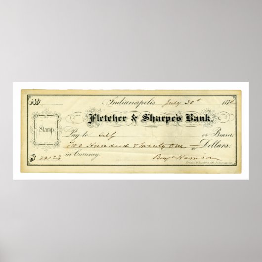Benjamin Harrison Ondertekende cheque vanaf 30 jul Poster (Voorkant)